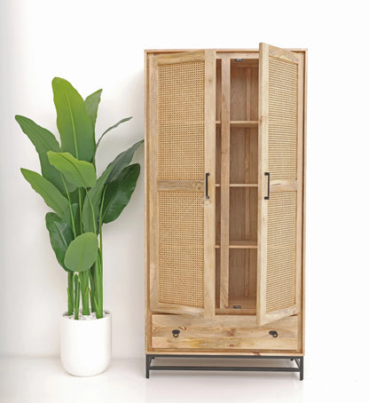 Curly Rattan Closet – 1 Drawer, Solid Mango Wood, Natural Finish, Tall Storage | Opelhome UAE Opel Home