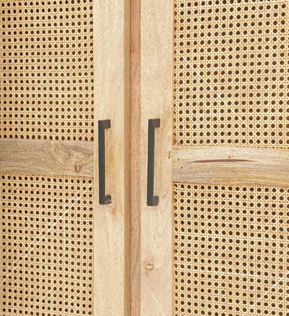 Curly Rattan Closet – 1 Drawer, Solid Mango Wood, Natural Finish, Tall Storage | Opelhome UAE Opel Home