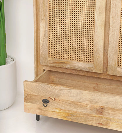 Curly Rattan Closet – 1 Drawer, Solid Mango Wood, Natural Finish, Tall Storage | Opelhome UAE Opel Home