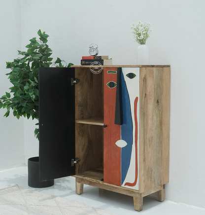 Zahra Wooden Cabinet – 2 Doors, Hand-Painted Design, Solid Mango Wood