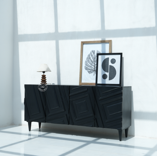 Elegant Black Sideboard – 4 Doors, Solid Mango Wood, Black Finish | Opelhome UAE