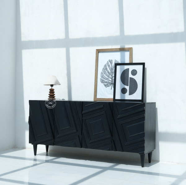 Elegant Black Sideboard – 4 Doors, Solid Mango Wood, Black Finish | Opelhome UAE
