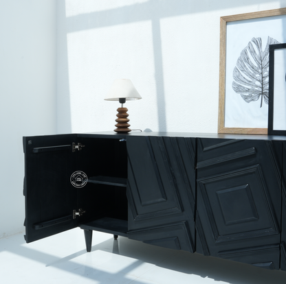 Elegant Black Sideboard – 4 Doors, Solid Mango Wood, Black Finish | Opelhome UAE