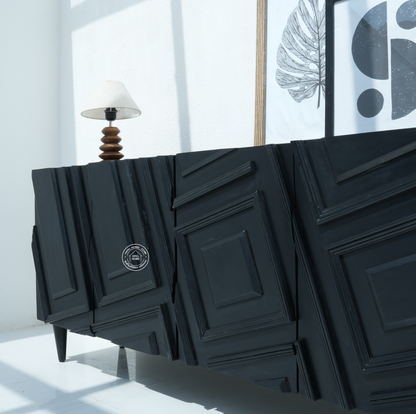 Elegant Black Sideboard – 4 Doors, Solid Mango Wood, Black Finish | Opelhome UAE