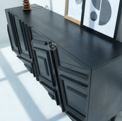 Elegant Black Sideboard – 4 Doors, Solid Mango Wood, Black Finish | Opelhome UAE