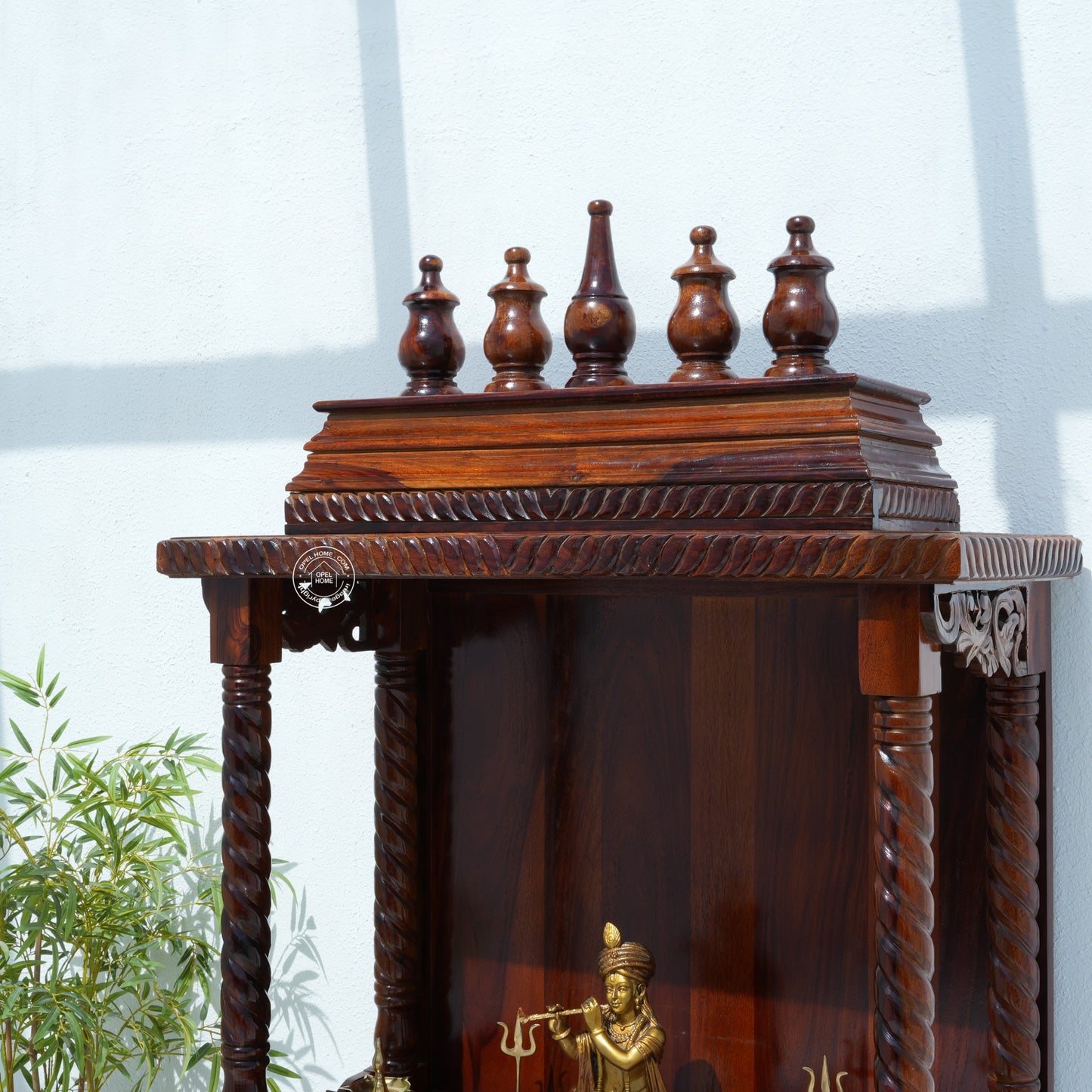 Grand Rose Wood Pooja Temple with 2 Doors | Honey Finish