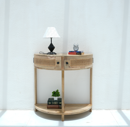 Lovett Rattan Console Table – 2 Doors, Solid Mango Wood, Natural Finish | Opelhome UAE