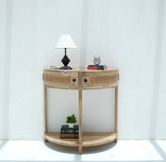 Lovett Rattan Console Table – 2 Doors, Solid Mango Wood, Natural Finish | Opelhome UAE