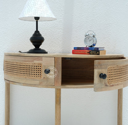 Lovett Rattan Console Table – 2 Doors, Solid Mango Wood, Natural Finish | Opelhome UAE