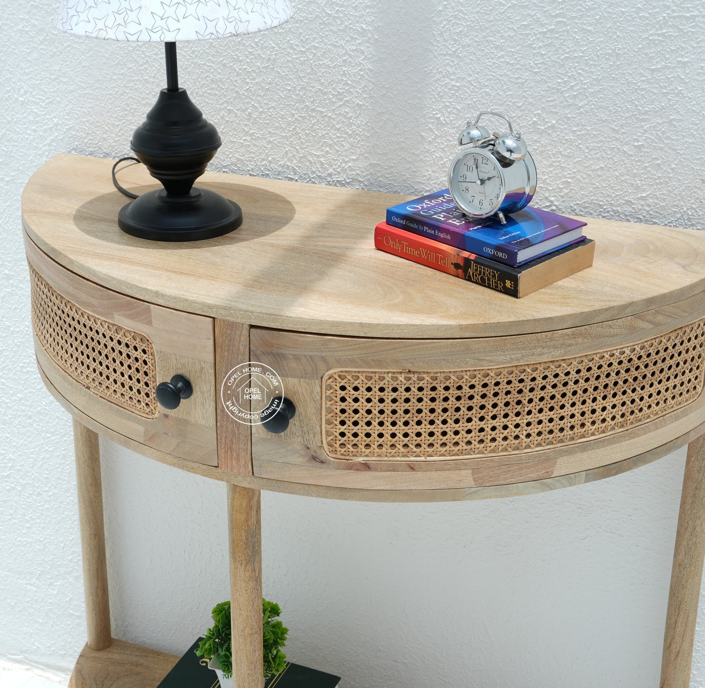 Lovett Rattan Console Table – 2 Doors, Solid Mango Wood, Natural Finish | Opelhome UAE
