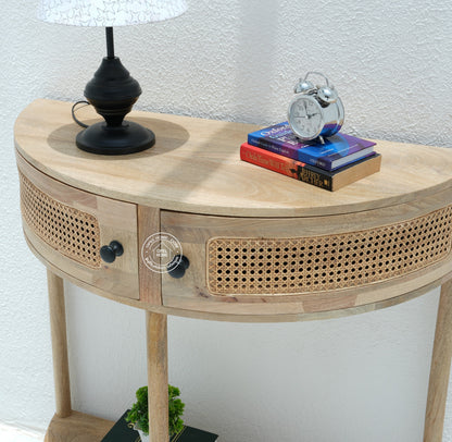 Lovett Rattan Console Table – 2 Doors, Solid Mango Wood, Natural Finish | Opelhome UAE
