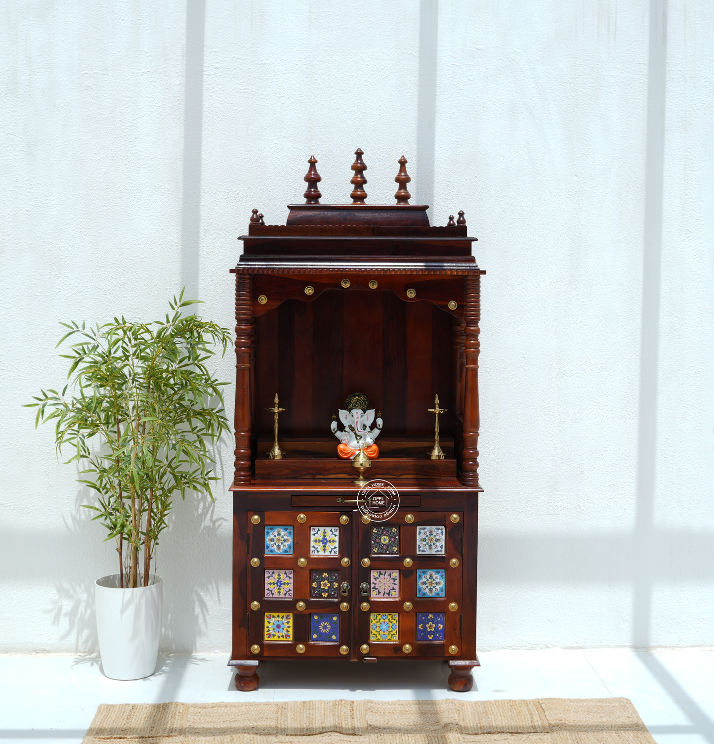 Traditional Rosewood Pooja Temple | Handcrafted Solid Wood Home Mandir