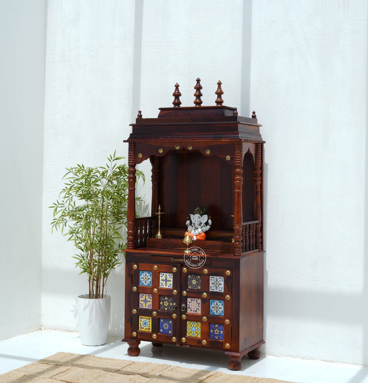 Traditional Rosewood Pooja Temple | Handcrafted Solid Wood Home Mandir