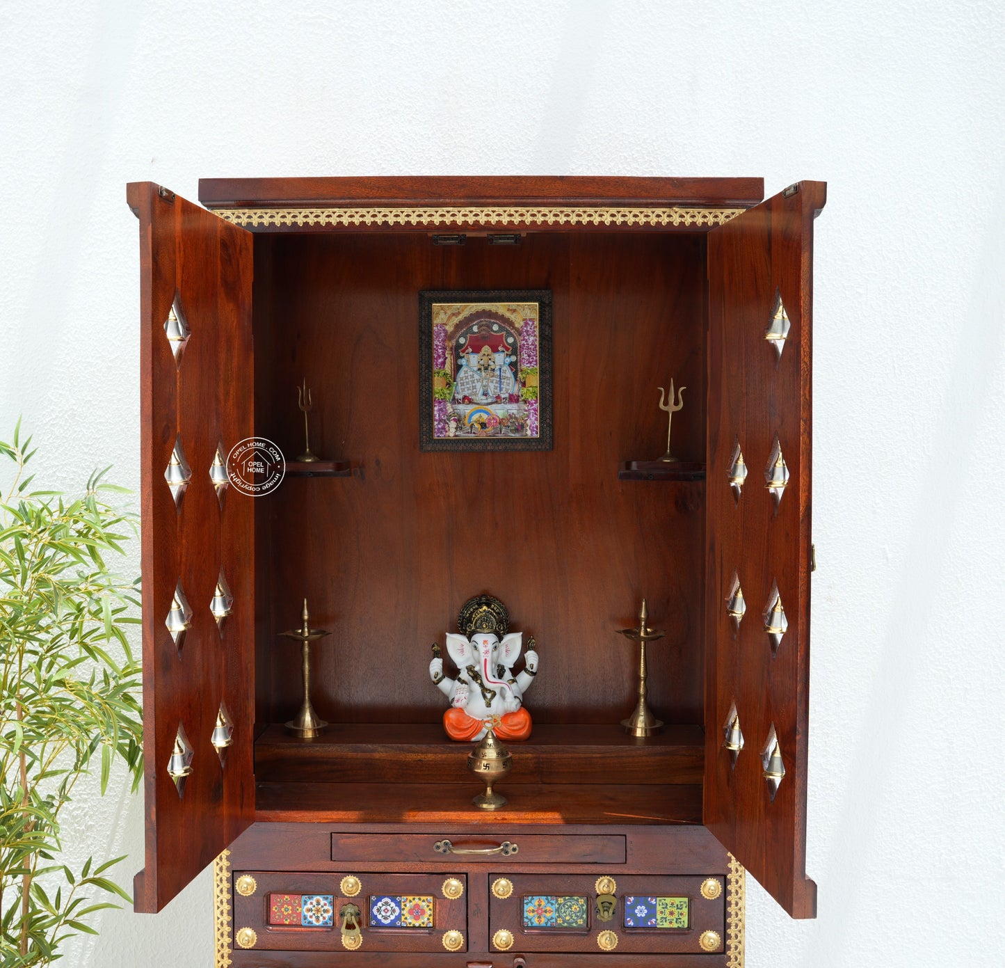 Heritage Acacia  wood Temple with Doors | Handcrafted Pooja Mandir
