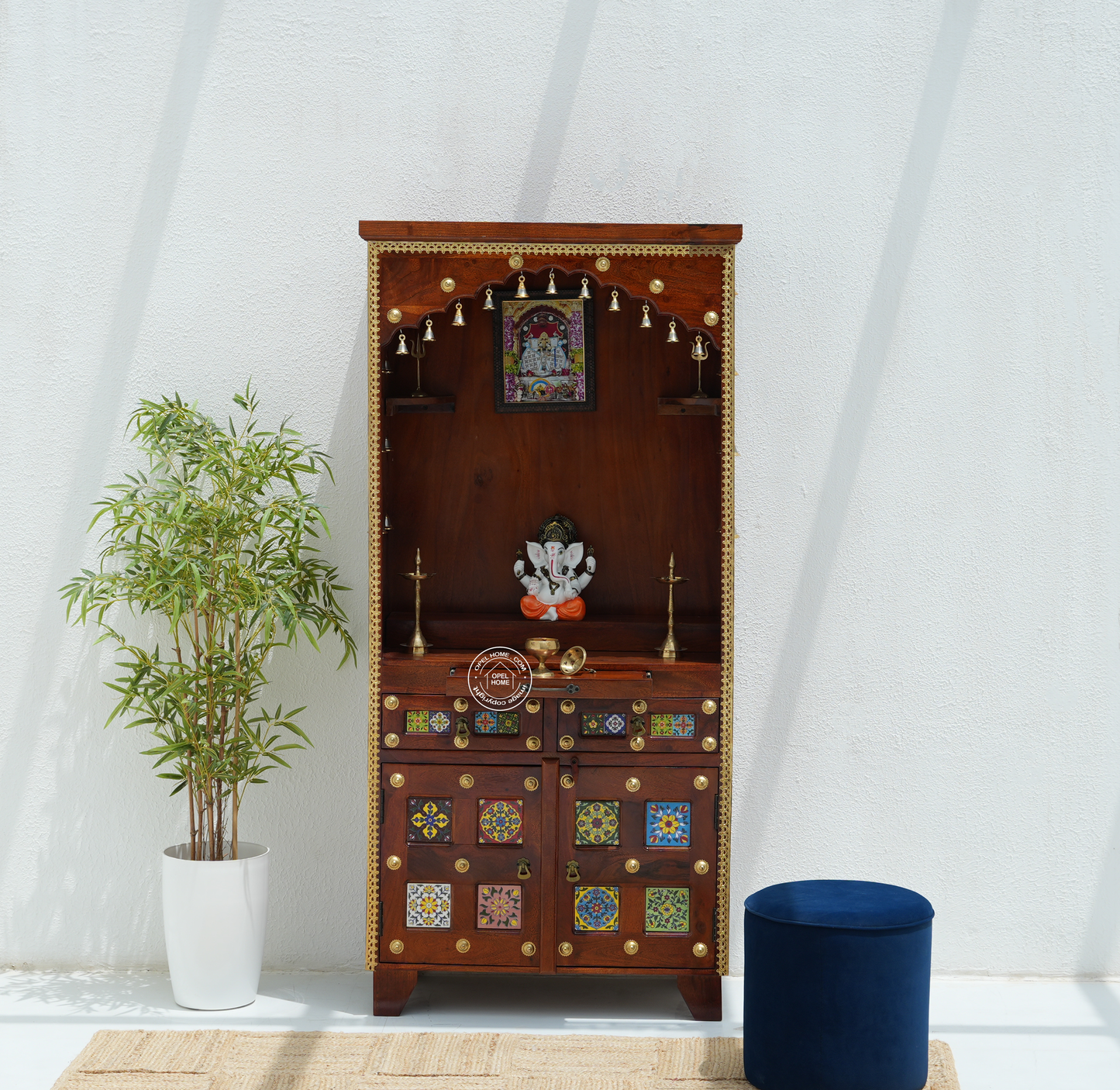 Royal Acacia  wood Temple | Handcrafted Tilework & Premium Storage