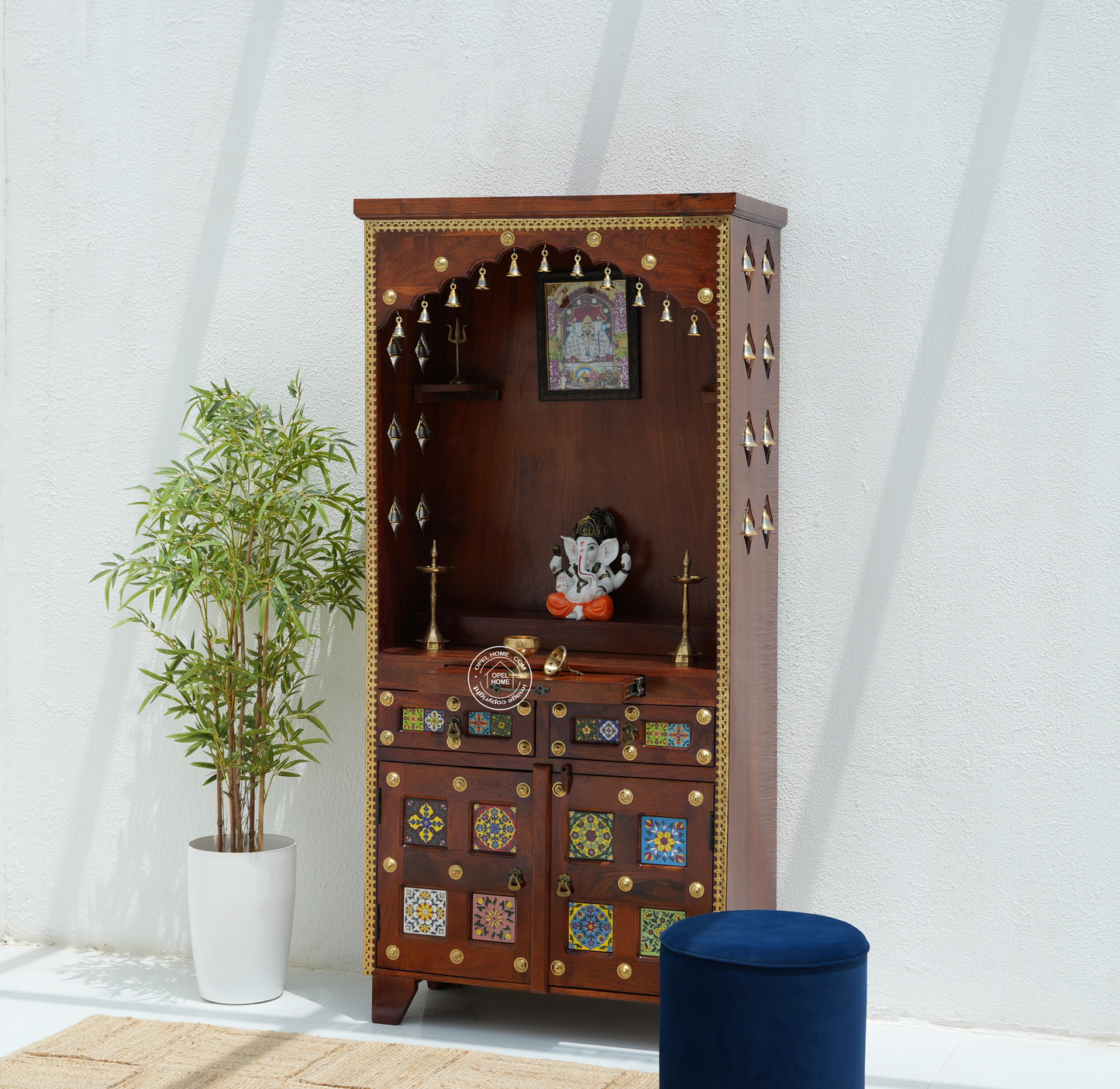 Royal Acacia  wood Temple | Handcrafted Tilework & Premium Storage