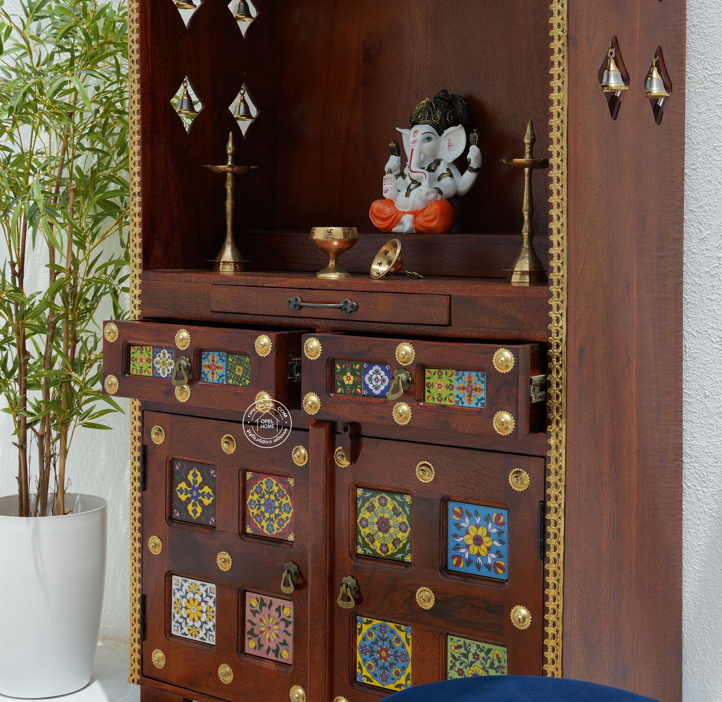 Royal Acacia  wood Temple | Handcrafted Tilework & Premium Storage