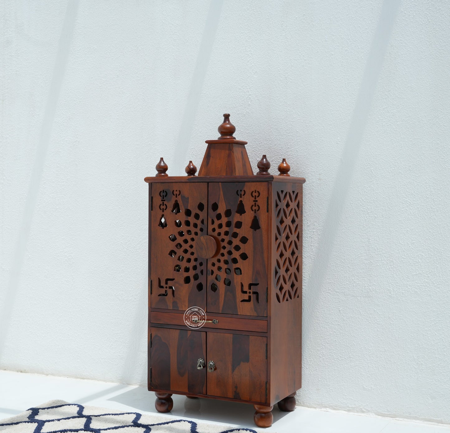 Rose Wood Home Temple with 4 Door Storage – Honey Finish