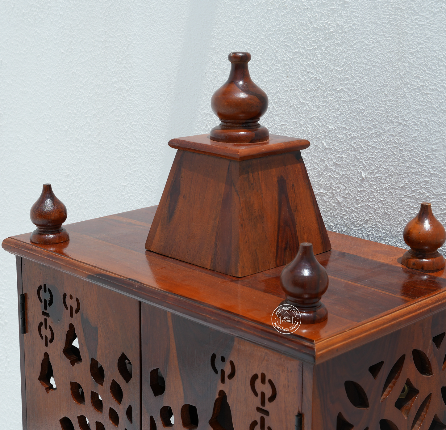 Rose Wood Home Temple with 4 Door Storage – Honey Finish