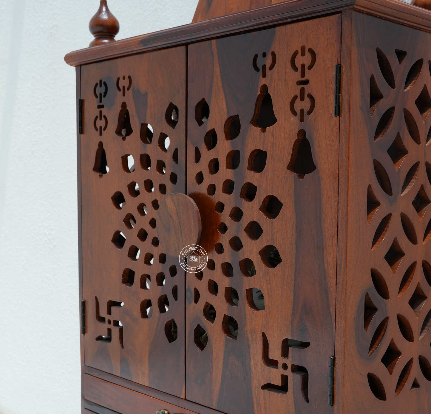 Rose Wood Home Temple with 4 Door Storage – Honey Finish