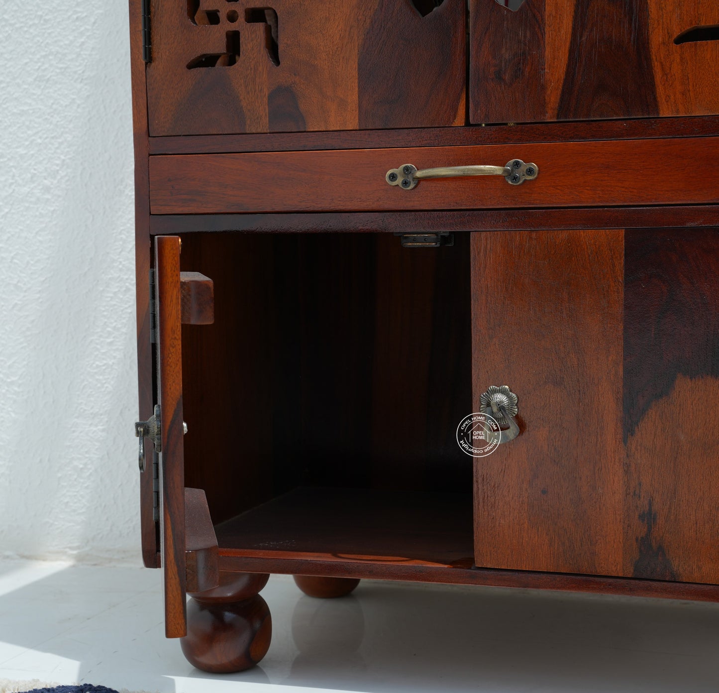 Rose Wood Home Temple with 4 Door Storage – Honey Finish