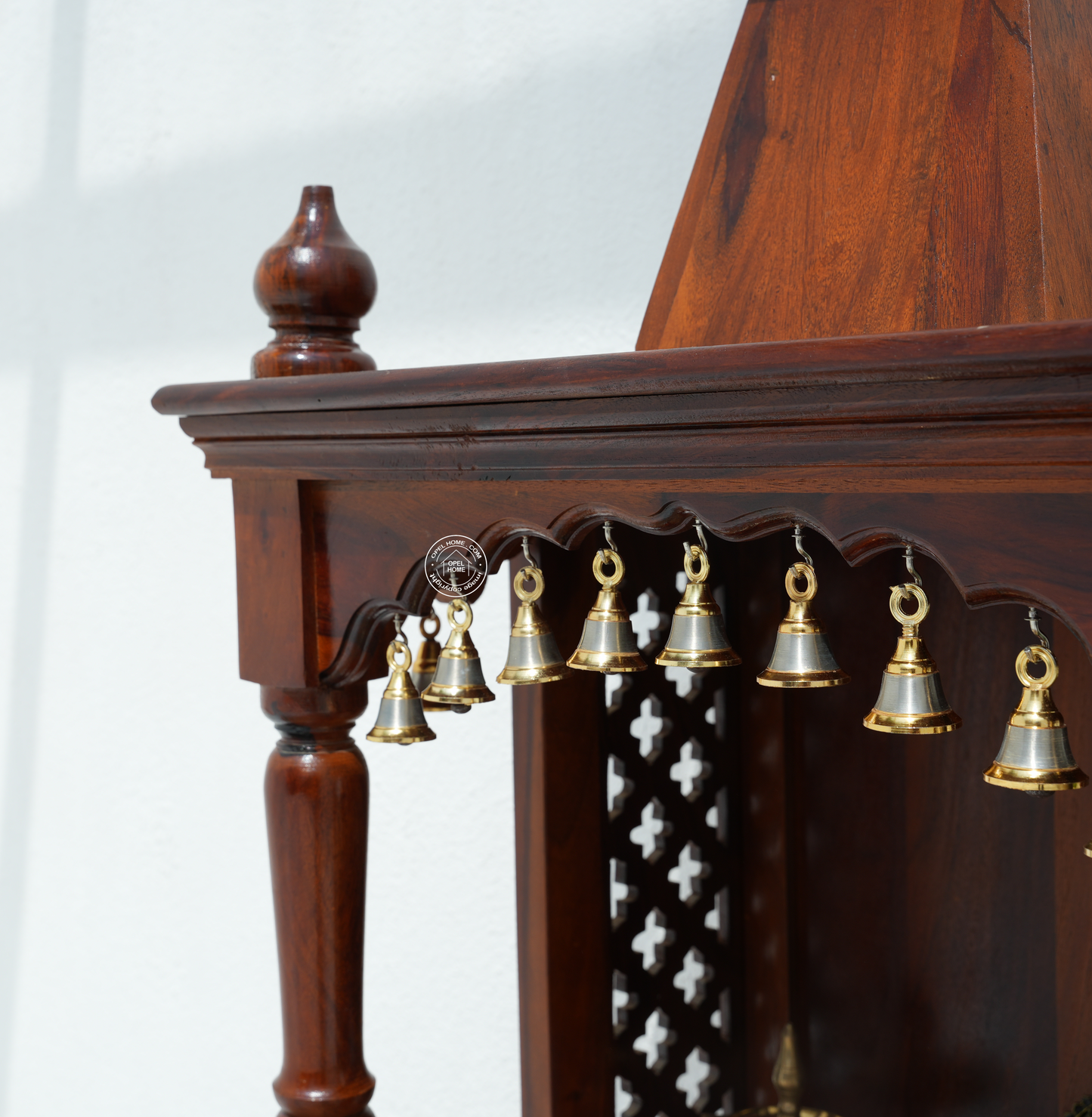 Home Temple | Dev Aangan Solid Rosewood Pooja Mandir with 2 Doors – Honey Finish