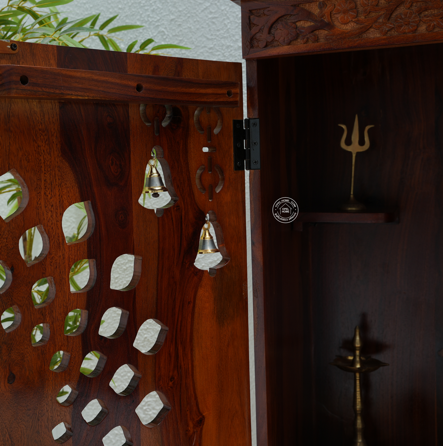Rose Wood Home Temple with 4 Door Storage – Honey Finish