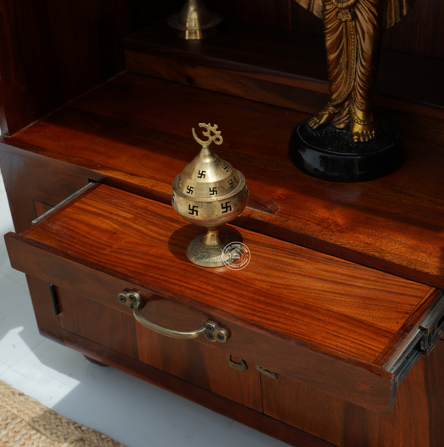 Rose Wood Home Temple with 4 Door Storage – Honey Finish