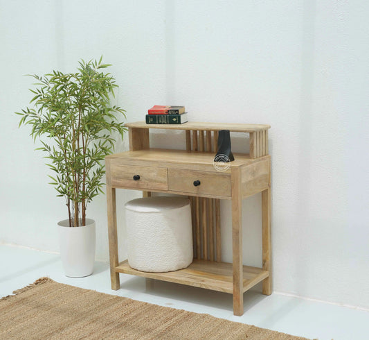 Darek Wooden Console Table – 2 Drawers, Solid Mango Wood, Natural Finish | Opelhome UAE