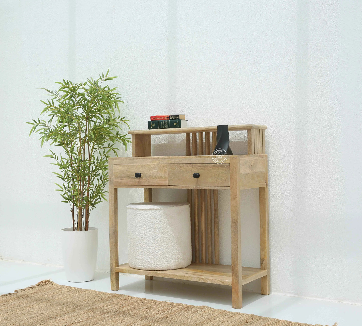 Darek Wooden Console Table – 2 Drawers, Solid Mango Wood, Natural Finish | Opelhome UAE