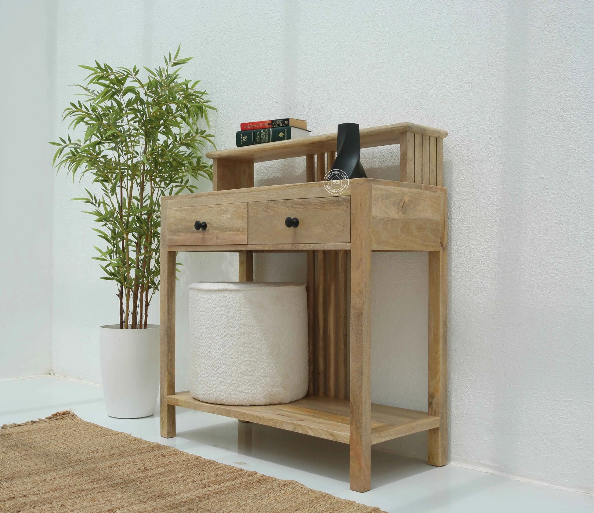 Darek Wooden Console Table – 2 Drawers, Solid Mango Wood, Natural Finish | Opelhome UAE
