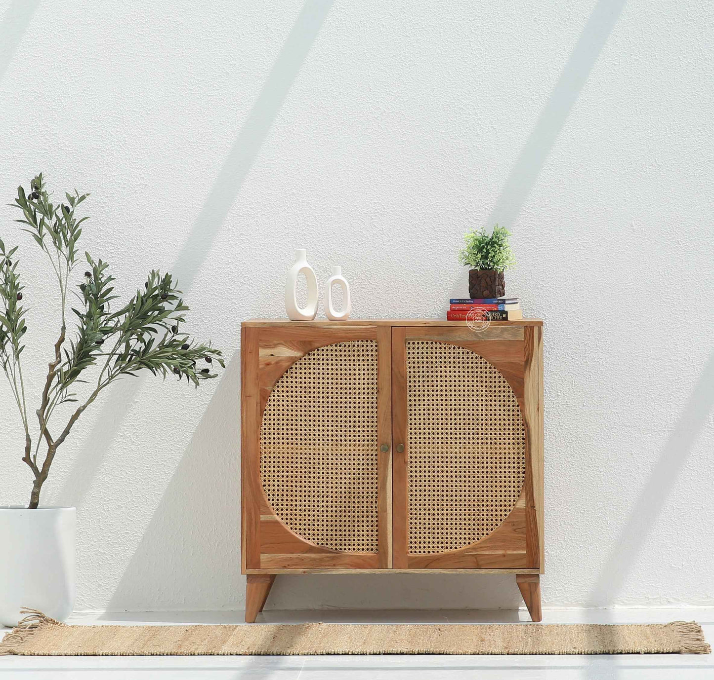 Daris Rattan Sideboard – 2 Doors, Solid Acacia Wood, Natural Finish | Opelhome UAE
