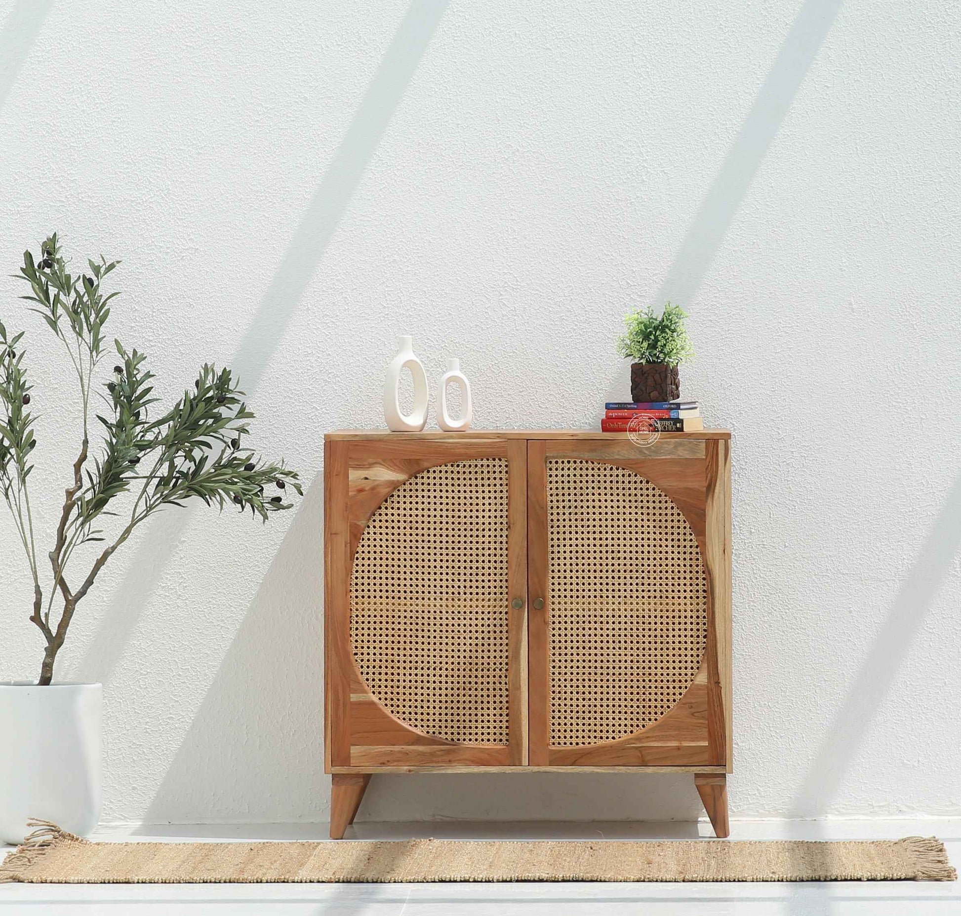 Daris Rattan Sideboard – 2 Doors, Solid Acacia Wood, Natural Finish | Opelhome UAE