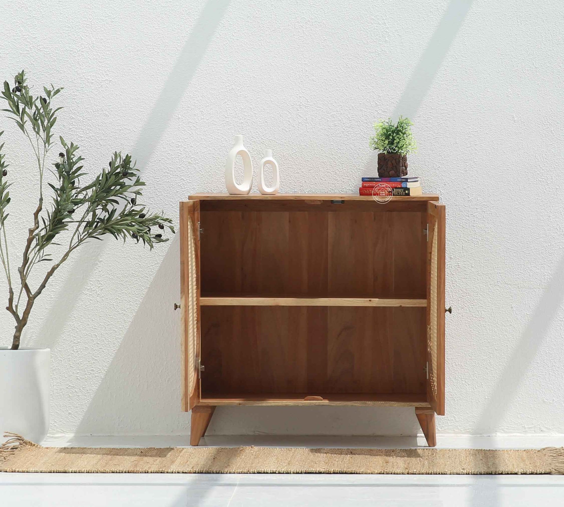 Daris Rattan Sideboard – 2 Doors, Solid Acacia Wood, Natural Finish | Opelhome UAE
