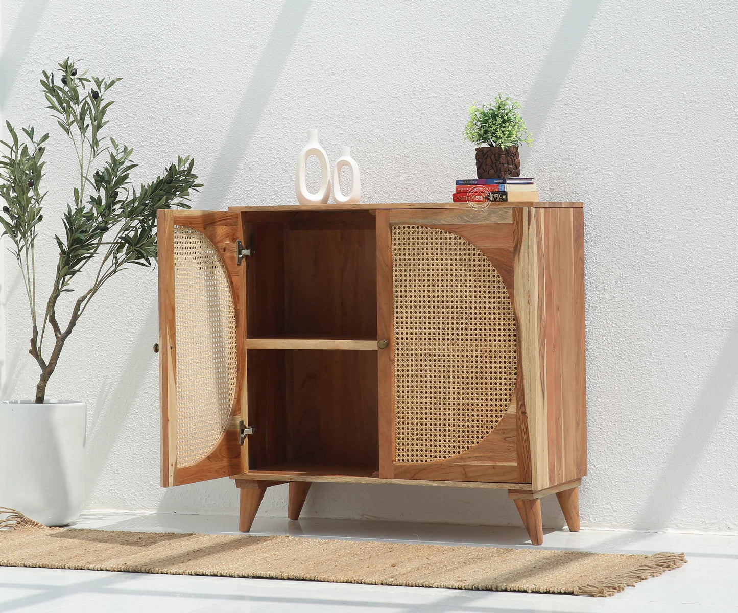 Daris Rattan Sideboard – 2 Doors, Solid Acacia Wood, Natural Finish | Opelhome UAE
