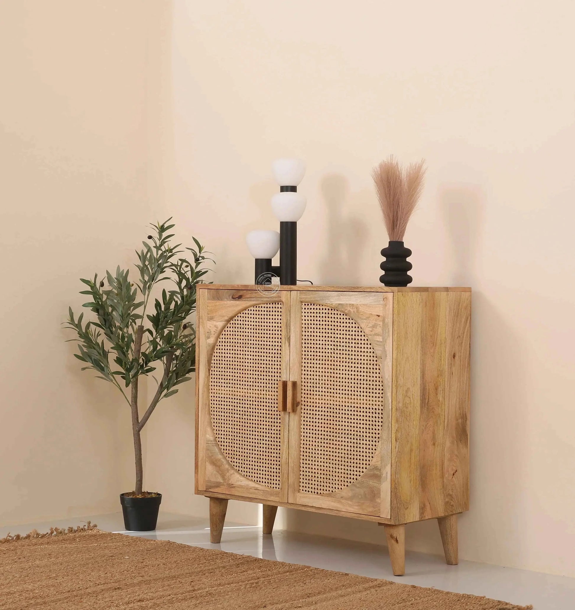 Daris Rattan Sideboard – 2 Doors, Solid Acacia Wood, Natural Finish | Opelhome UAE