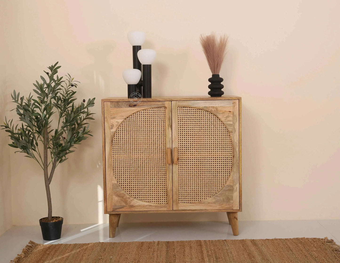 Daris Rattan Sideboard – 2 Doors, Solid Acacia Wood, Natural Finish | Opelhome UAE