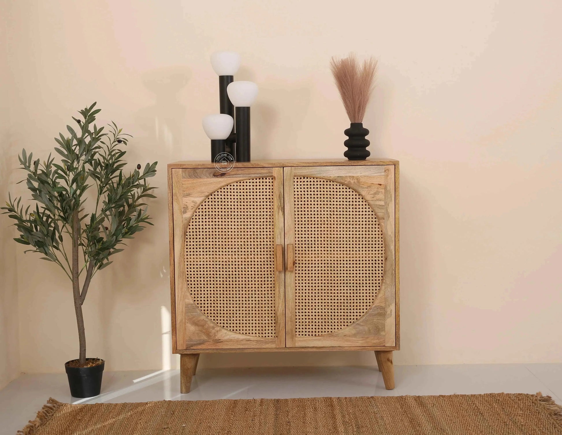 Daris Rattan Sideboard – 2 Doors, Solid Acacia Wood, Natural Finish | Opelhome UAE