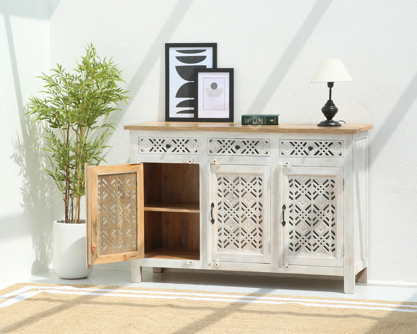 Delia Wooden 3 Door 3 Drawer Sideboard (Multiple Color Options) | Opelhome UAE - Opelhome