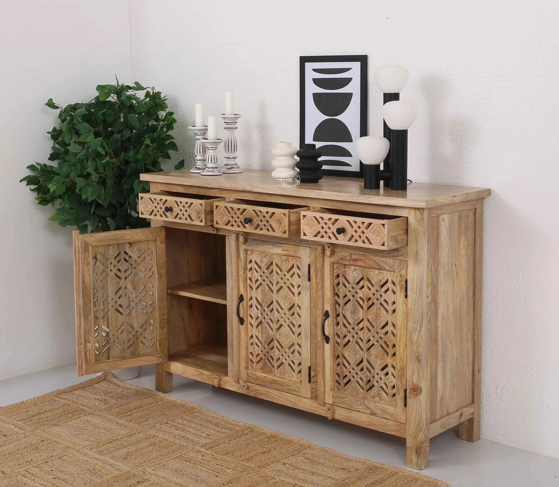 Delia Wooden 3 Door 3 Drawer Sideboard (Multiple Color Options) | Opelhome UAE