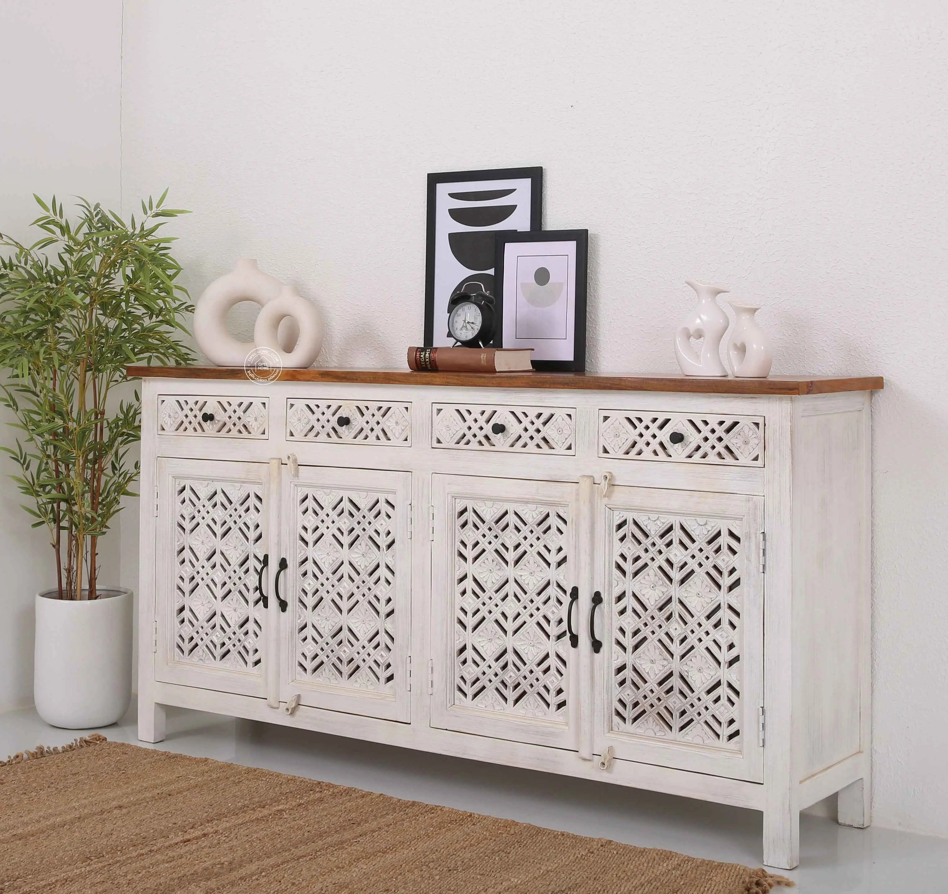 Delia Wooden 4 Door 4 Drawer Sideboard (Multiple Color Options ...