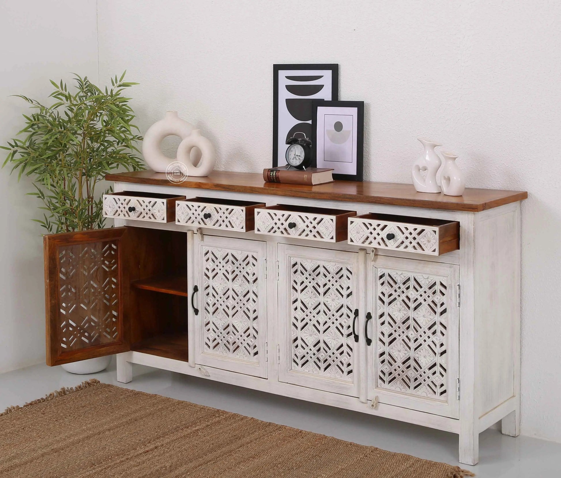 Delia Wooden 4 Door 4 Drawer Sideboard (Multiple Color Options) | Opelhome UAE