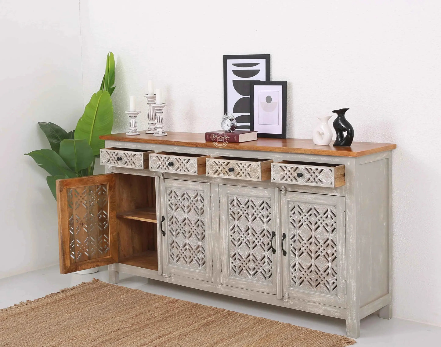 Delia Wooden 4 Door 4 Drawer Sideboard (Multiple Color Options) | Opelhome UAE