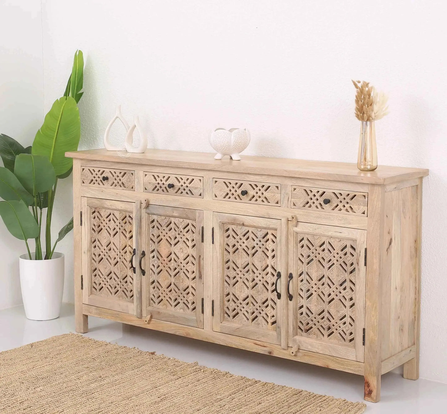 Delia Wooden 4 Door 4 Drawer Sideboard (Multiple Color Options) | Opelhome UAE