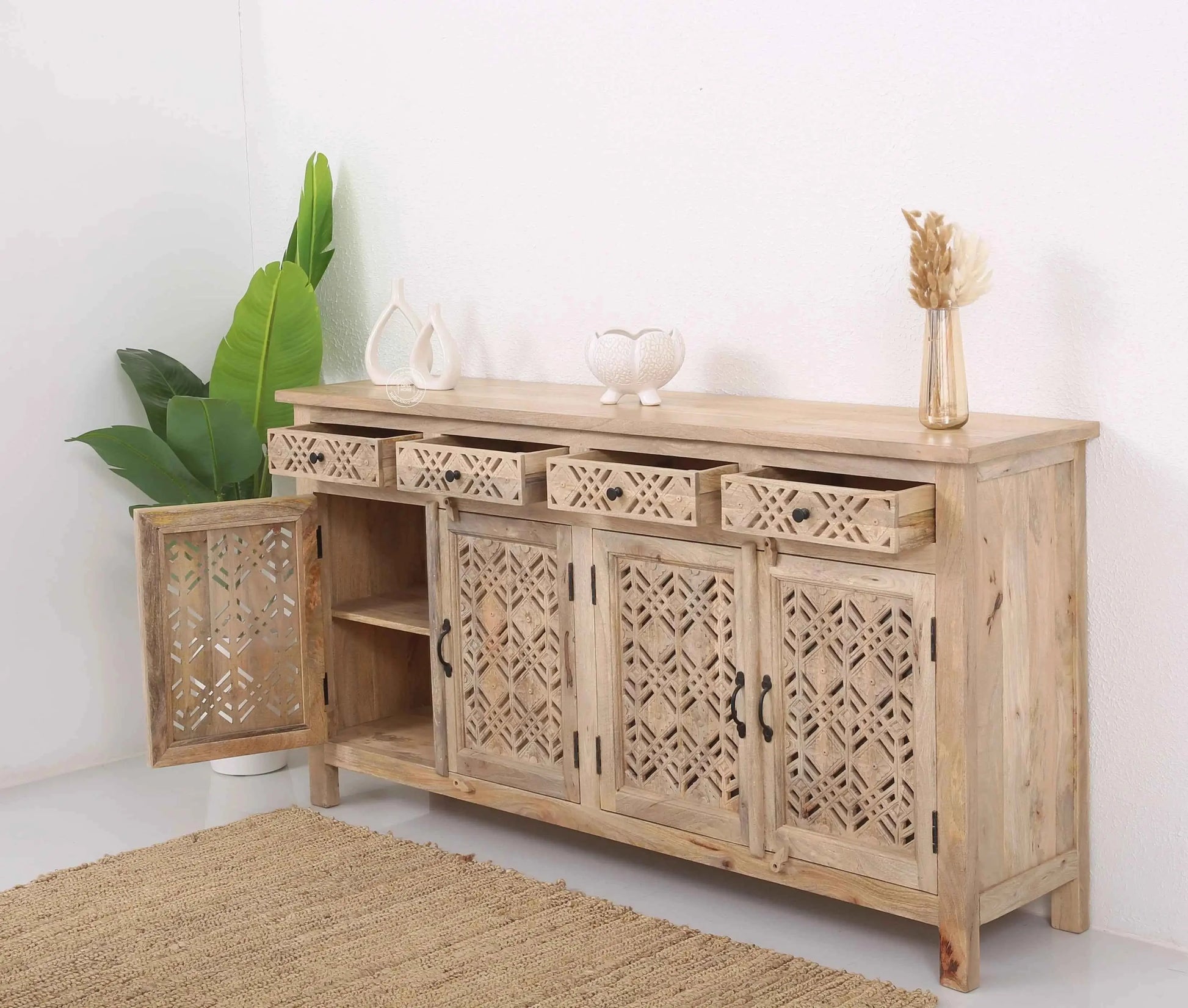 Delia Wooden 4 Door 4 Drawer Sideboard (Multiple Color Options) | Opelhome UAE