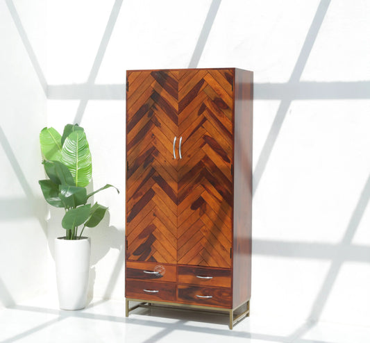 Desert Wood Slat Closet with Four Drawers – Solid Rose Wood, Honey Finish | Opelhome UAE - Opelhome