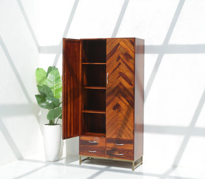 Desert Wood Slat Closet with Four Drawers – Solid Rose Wood, Honey Finish | Opelhome UAE - Opelhome