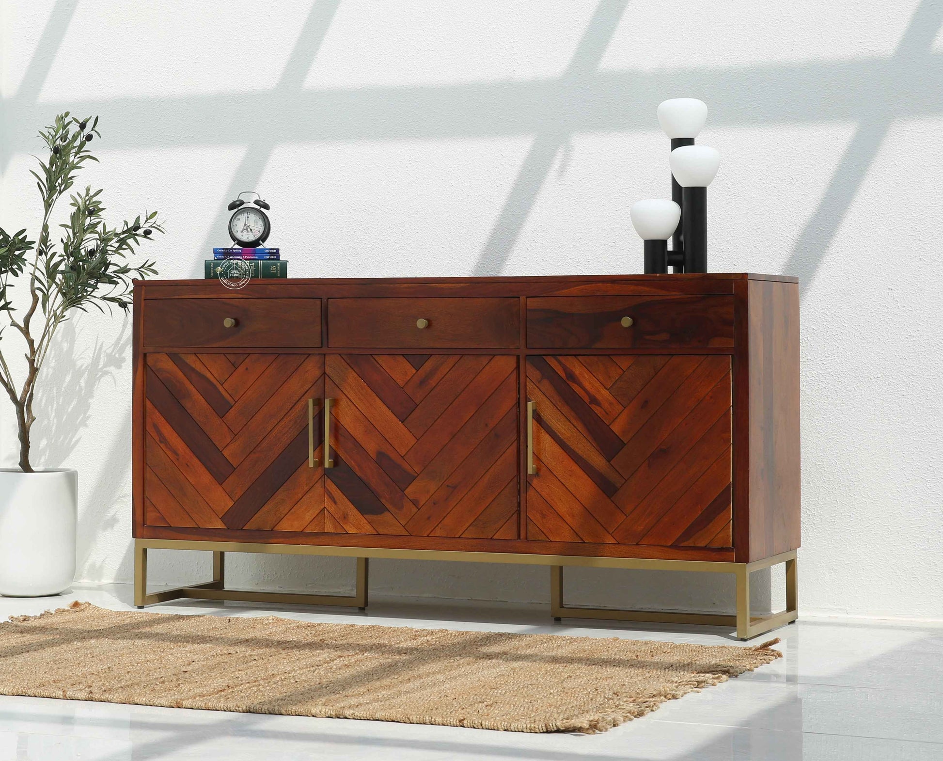 Desert Wooden Cabinet – 3 Doors, 3 Drawers, Solid Rosewood | Opelhome UAE