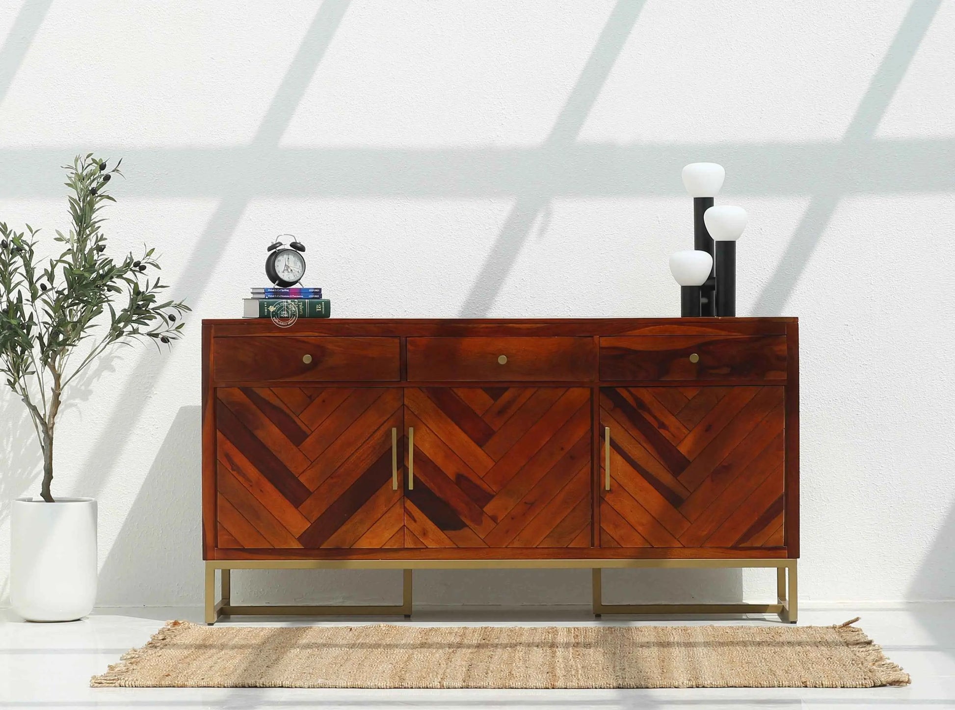 Desert Wooden Cabinet – 3 Doors, 3 Drawers, Solid Rosewood | Opelhome UAE