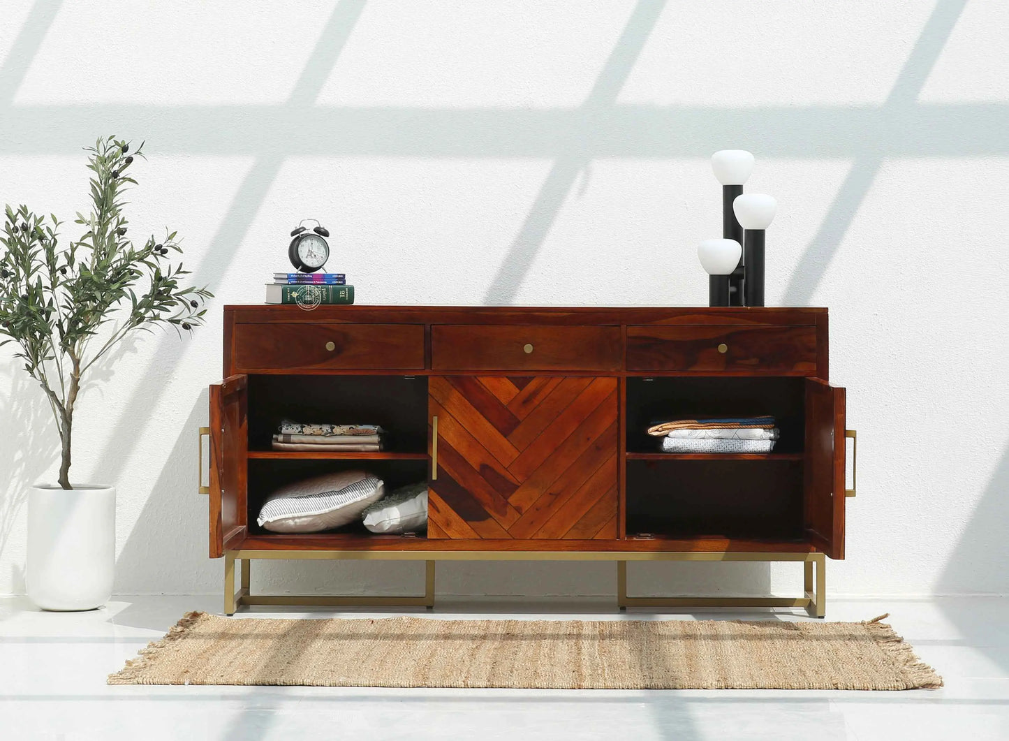 Desert Wooden Cabinet – 3 Doors, 3 Drawers, Solid Rosewood | Opelhome UAE